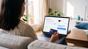 Customer completing an online payment with a credit card, illustrating a seamless checkout experience enabled by flexible payment options.